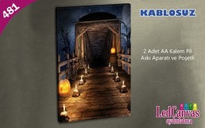 Işıklı Kabak ve Mumlar Led Işıklı Tablo