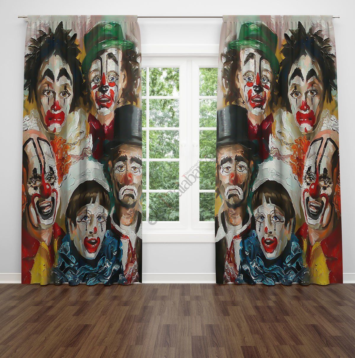 Yağlı Boya Palyaçolar Dijital Baskılı Fon Perde Çift Kanat 280x240 cm