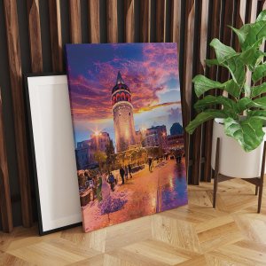 Lila İstanbul Galata Led Işıklı Kanvas Tablo
