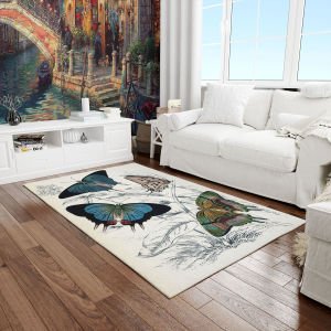 Kelebekler Desenli Dijital Baskılı Dekor Halı 100 x 140