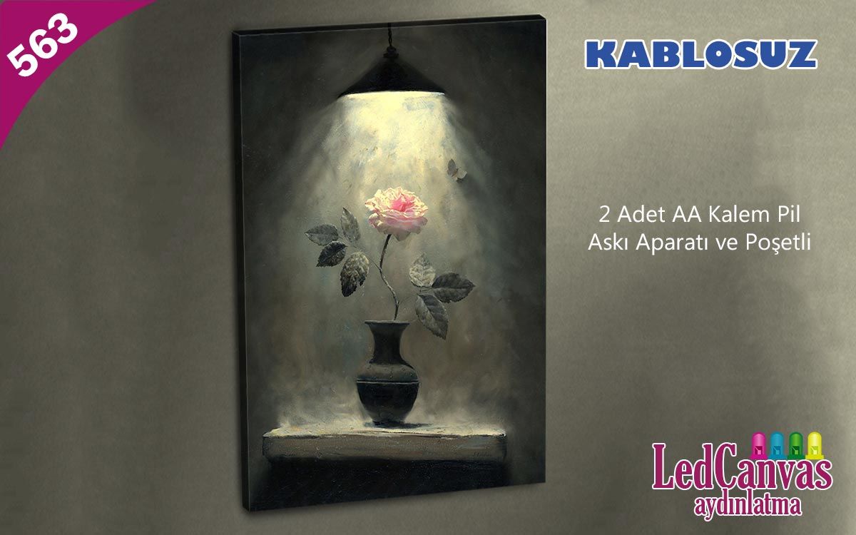 Vazoda Çiçek  Led Işıklı Kanvas  Tablo