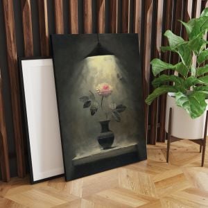 Vazoda Çiçek  Led Işıklı Kanvas  Tablo