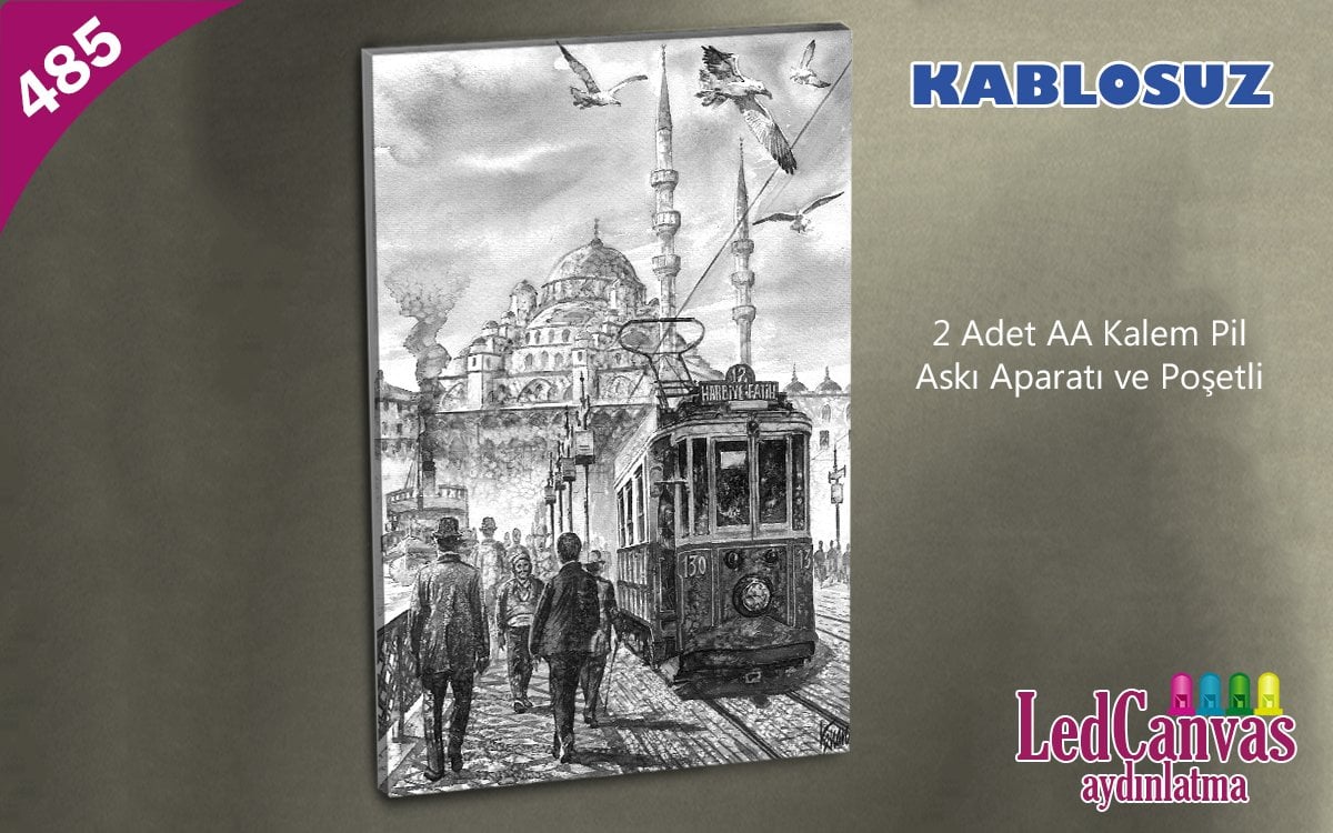 Siyah Beyaz İstiklal Caddesi Led Işıklı Tablo