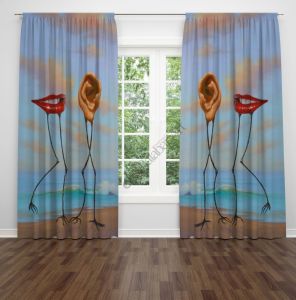 Kulak ve Dudak  Dijital Baskılı Fon Perde Çift Kanat 280x280 cm