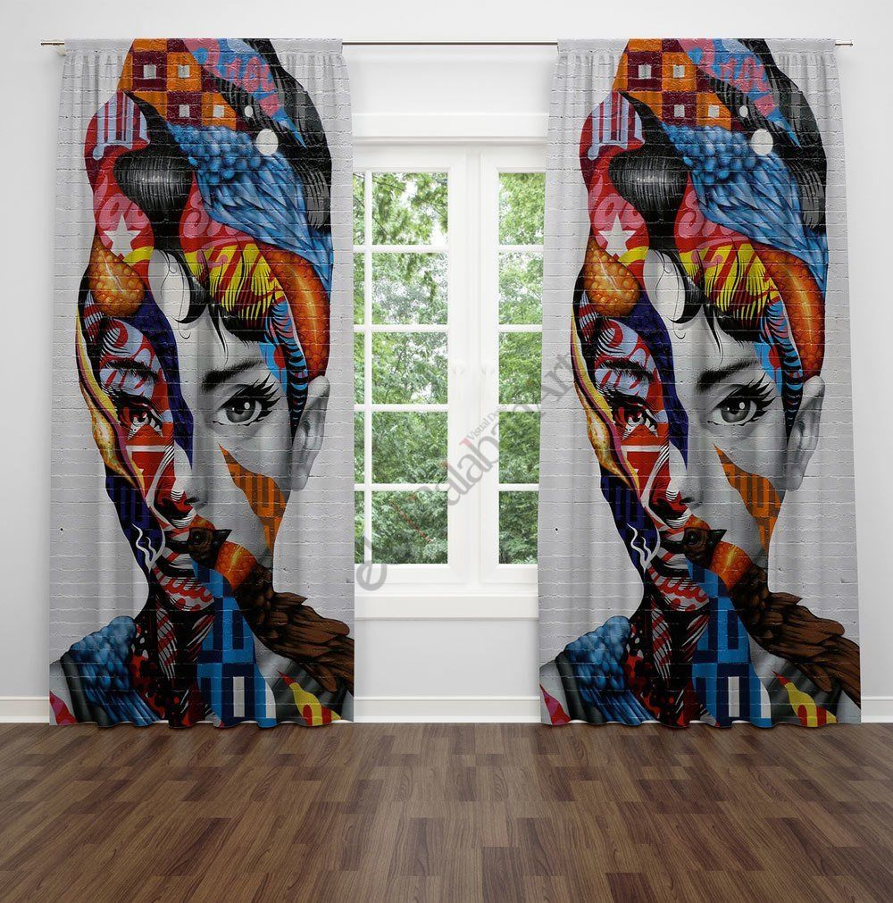 Kadın Desenli Dijital Baskılı Fon Perde Çift Kanat 280x240 cm