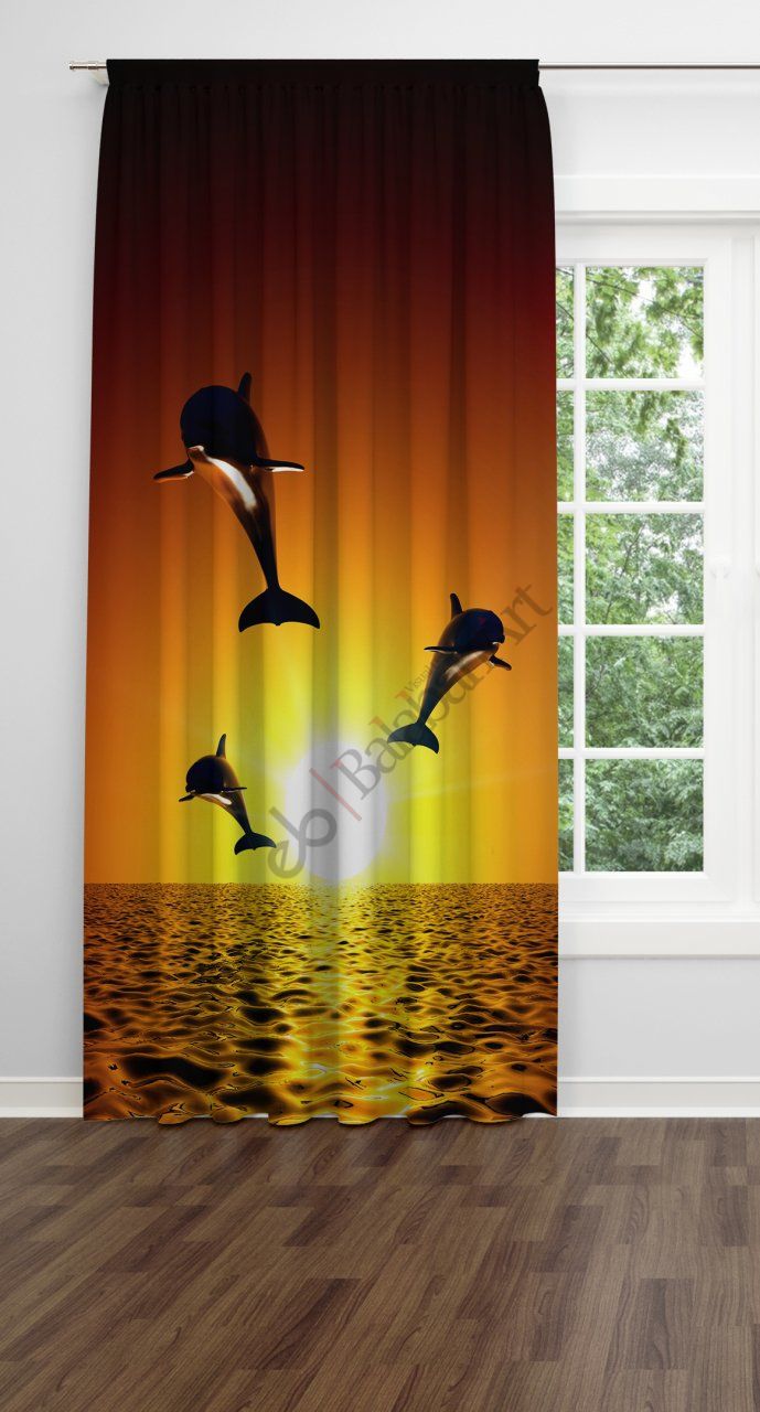 Yunuslar Dijital Baskılı Fon Perde Tek Kanat 140x280 cm