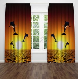 Yunuslar Dijital Baskılı Fon Perde Çift Kanat 280x250 cm
