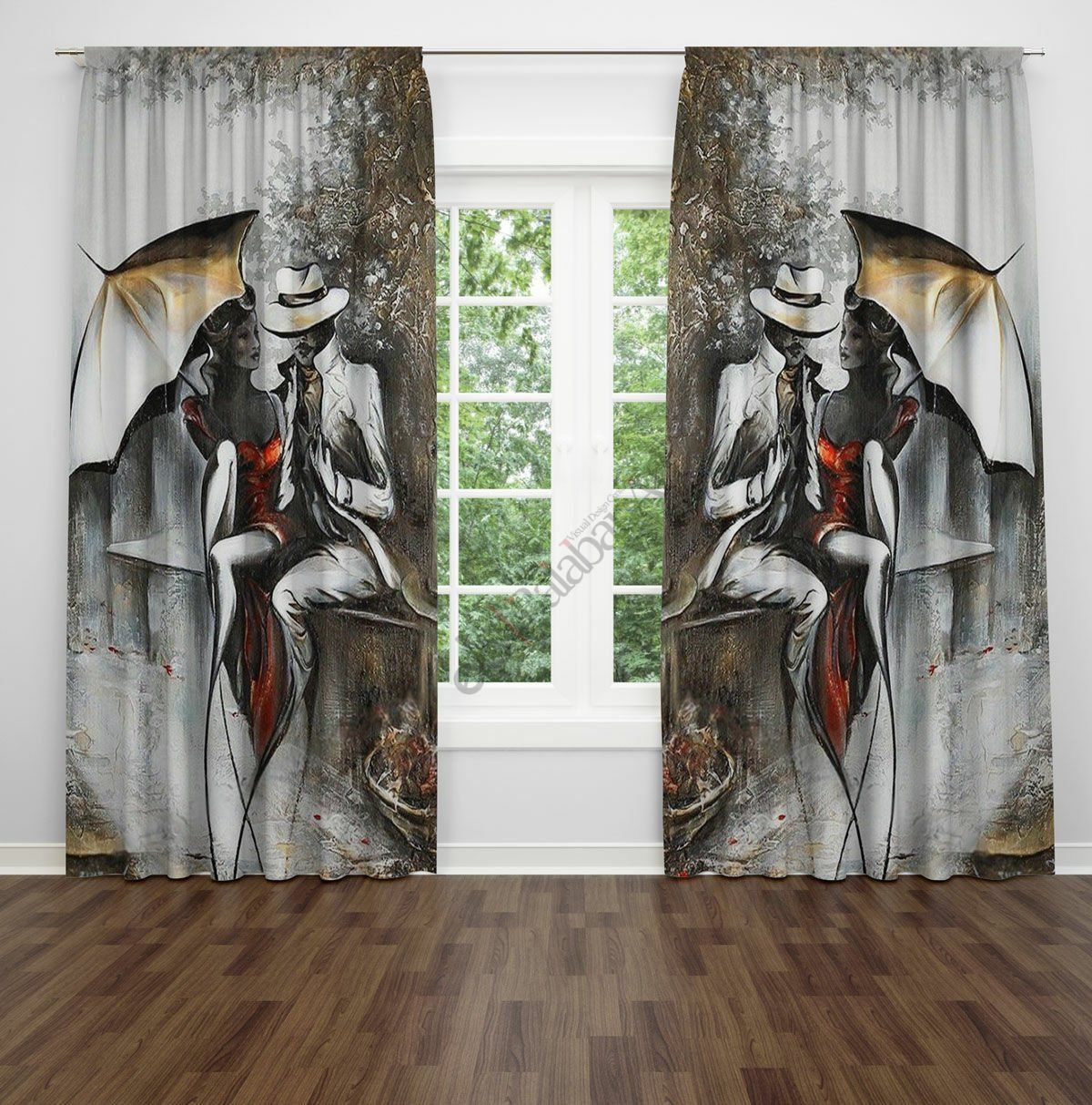 Kadın ve Adam  Dijital Baskılı Fon Perde Çift Kanat 280x260 cm