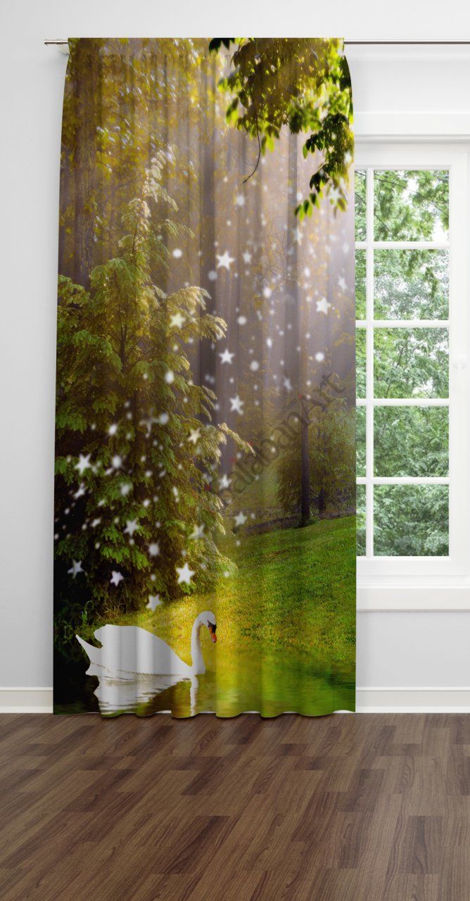 Kuğu Desenli Dijital Baskılı Fon Perde Tek Kanat 140x280 cm