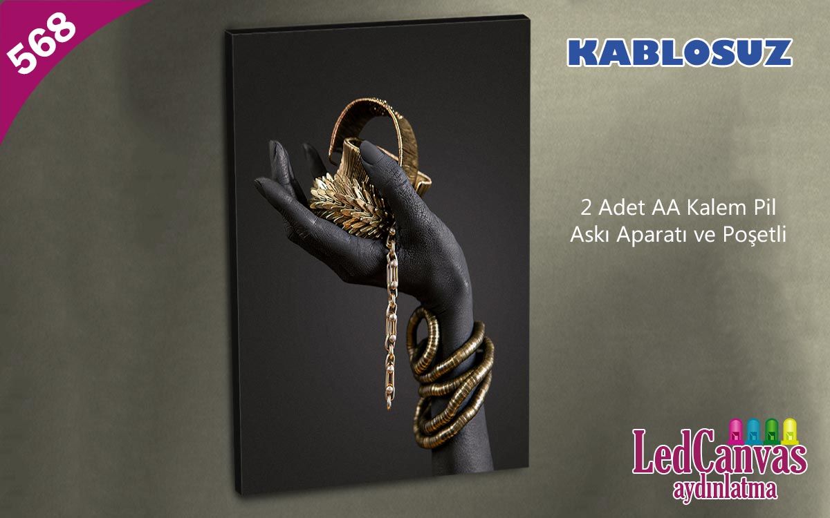 Siyah El  Led Işıklı Kanvası Tablo