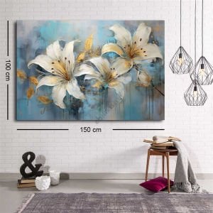 Yağlıboya Oil Paint Beyaz Çiçek Büyük Boy Kanvas Tablo 100*150 CM