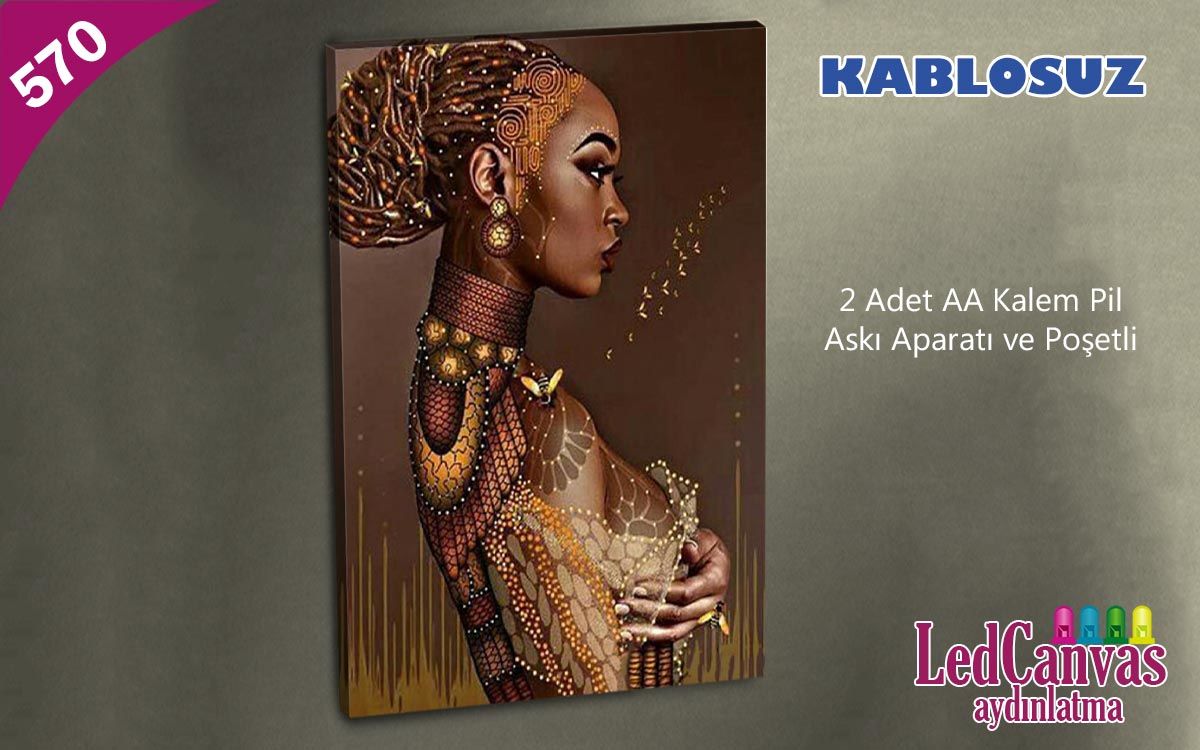 Afrikalı Kadın ve Kelebekler Led Işıklı Tablo