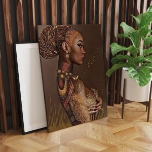 Afrikalı Kadın ve Kelebekler Led Işıklı Tablo