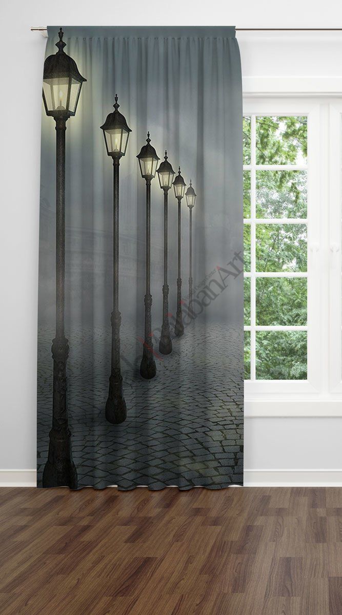 Sokak Lambaları Dijital Baskılı Fon Perde Tek Kanat 140x250 cm
