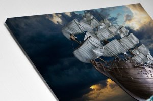 Büyük Yelkenli Gemi ve Dalgalar Led Işıklı Tablo