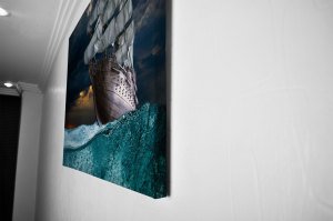 Büyük Yelkenli Gemi ve Dalgalar Led Işıklı Tablo 45x65 cm