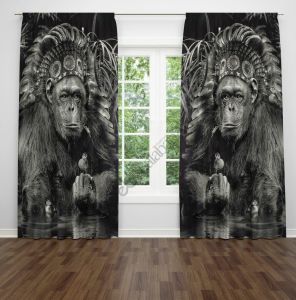 Şempanze ve Civcivler  Dijital Baskılı Fon Perde Çift Kanat 280x260 cm