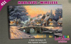 Kış Manzaralı Dağevi Işıklı Tablo 45x65 cm