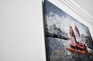 Yağlı Boya Kız Kulesi ve Galata Kulesi Led Işıklı Kanvas  Tablo