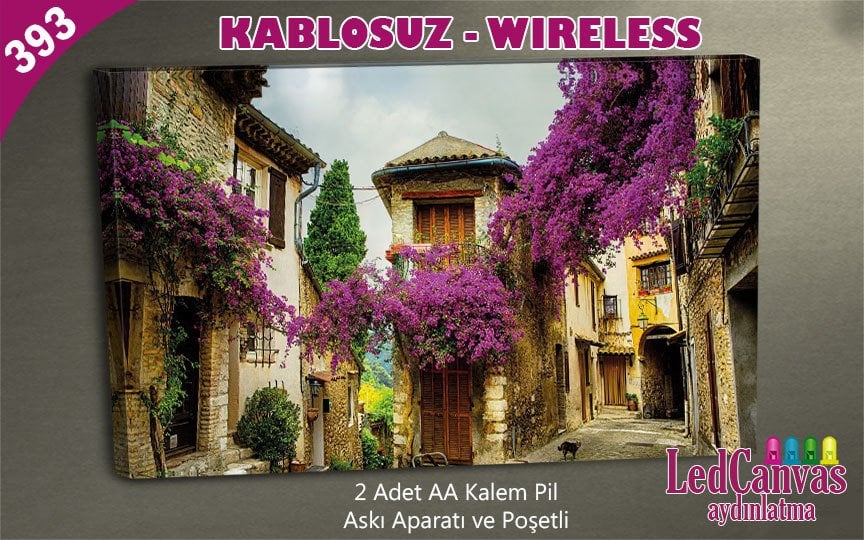 Çiçekli Evler Işıklı Canvas Led Art