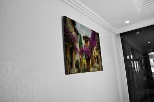 Çiçekli Evler Işıklı Canvas Led Art