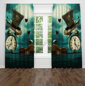 Saat ve Kelebek  Dijital Baskılı Fon Perde Çift Kanat 280x250 cm