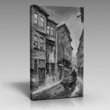 Siyah Beyaz Seyyar Satıcı Kanvas Tablo (70cm x 100cm)